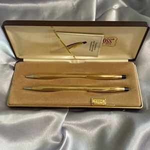Vintage Gold Cross Pen & Pencil Set 10K Filled with Case